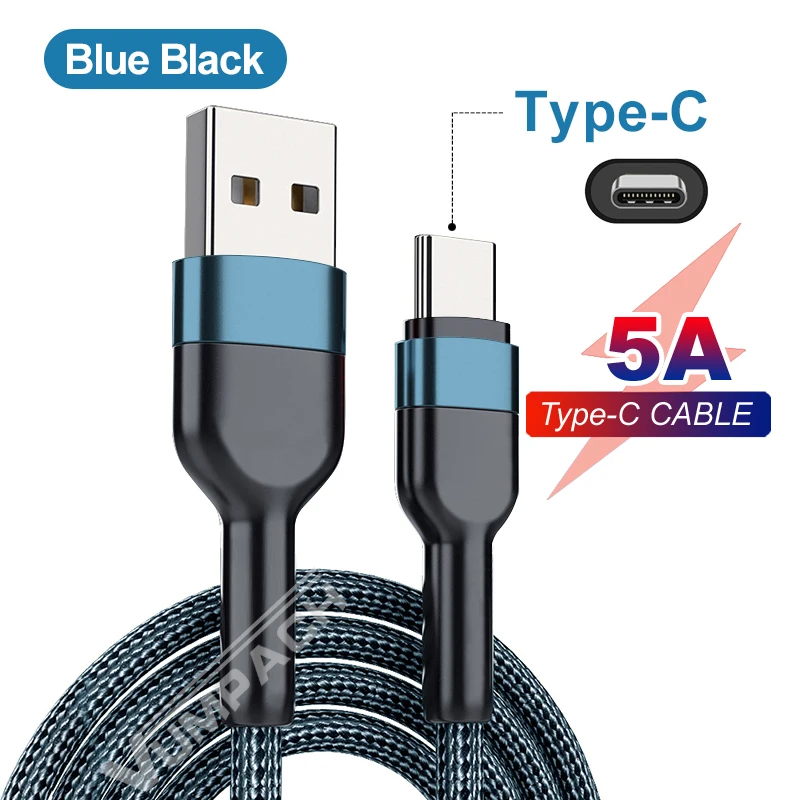 5A USB Type C Cable Wire For Samsung S10 S20 Xiaomi mi 11 Mobile Phone Fast Charging USB C Cable Type-C Charger  huawei Cables