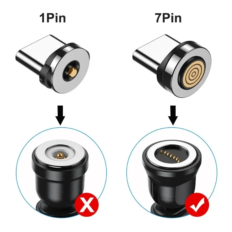 5PCS 7PIN Magnetic Cable Plug Round Fast Charging Adapter Tips for IPhone Samsung Huawei Xiaomi Red Mi OPPO Magnet Charger Plugs