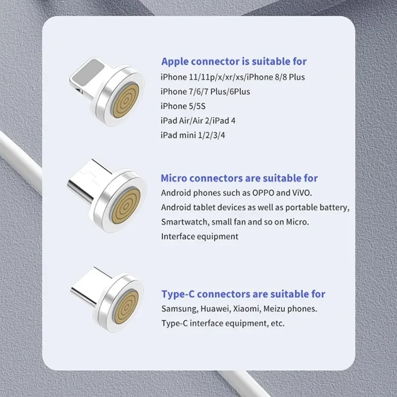 5PCS 7PIN Magnetic Cable Plug Round Fast Charging Adapter Tips for IPhone Samsung Huawei Xiaomi Red Mi OPPO Magnet Charger Plugs