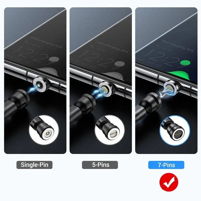 5PCS 7PIN Magnetic Cable Plug Round Fast Charging Adapter Tips for IPhone Samsung Huawei Xiaomi Red Mi OPPO Magnet Charger Plugs