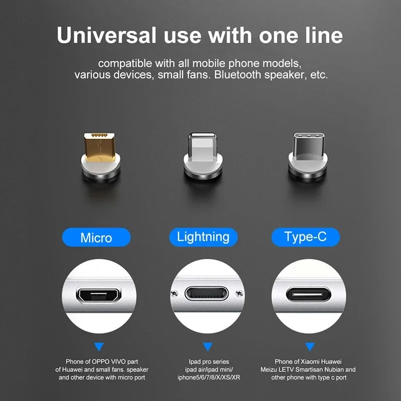 5PCS 7PIN Magnetic Cable Plug Round Fast Charging Adapter Tips for IPhone Samsung Huawei Xiaomi Red Mi OPPO Magnet Charger Plugs