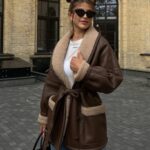 Leather And Fur Korean Style Long Sleeve Splicing Coat Women - Image 6