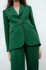 Women's Fitted Blazer High Waist Pleated Pants Set - Image 3