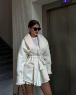 Leather And Fur Korean Style Long Sleeve Splicing Coat Women - Image 9