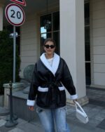 Leather And Fur Korean Style Long Sleeve Splicing Coat Women - Image 8