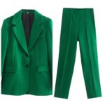 Women's Fitted Blazer High Waist Pleated Pants Set - Image 8