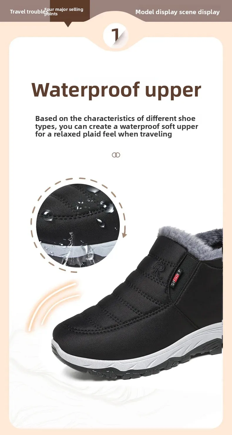 Thickened Fleece Winter Snow Boots Men's Casual Short Boot Warm Lycra Non-Slip PVC Bottom Shoes for Adult Men in Winter