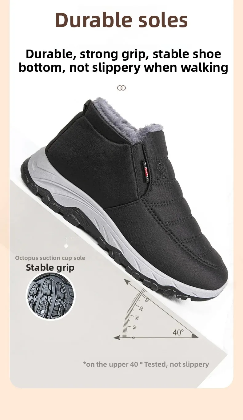 Thickened Fleece Winter Snow Boots Men's Casual Short Boot Warm Lycra Non-Slip PVC Bottom Shoes for Adult Men in Winter