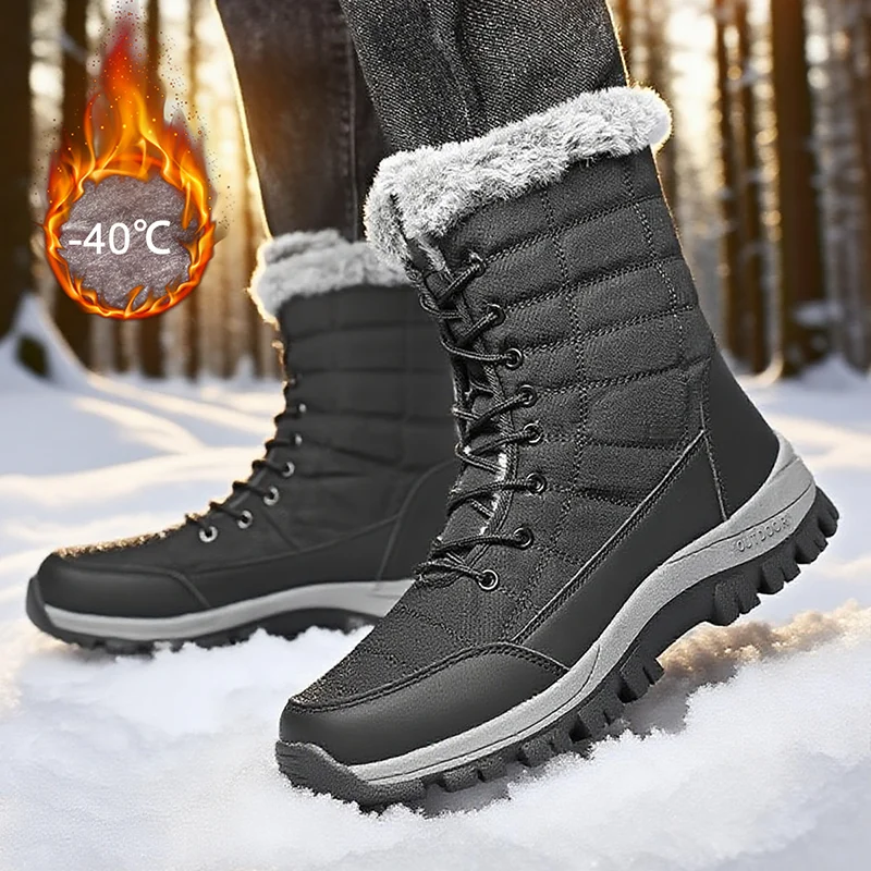 Winter Men's Snow Boots Warm Plush Anti slip Outdoor Hiking Boots Women's Mid length Boots Couple Sports Shoes Boots Size 36-48 Winter Men's Snow Boots Warm Plush Anti slip Outdoor Hiking Boots Women's Mid length Boots Couple Sports Shoes Boots Size 36-48