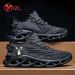 YRZL Men Sports Running Black Jogging Shoes Casual Sneakers Outdoor Breathable Mesh Women Light Shock-absorption Black Tennis