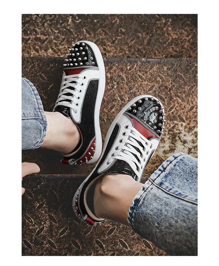 2025 New Men's Casual Shoes Comfortable Soft Punk Style Board Shoes Fashion Nail Anti Slip Wear Resistant Personalized Sneakers