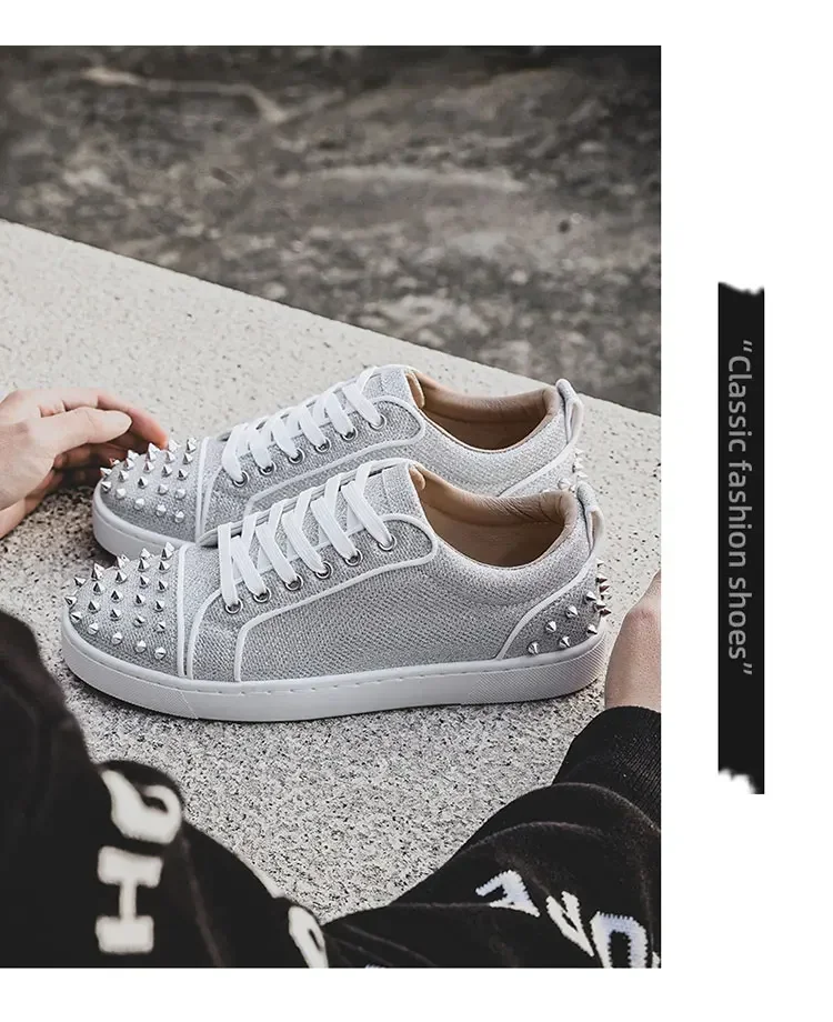 2025 New Men's Casual Shoes Comfortable Soft Punk Style Board Shoes Fashion Nail Anti Slip Wear Resistant Personalized Sneakers