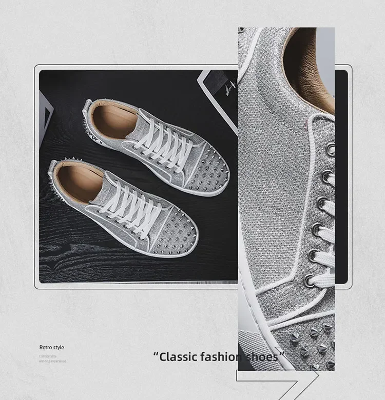 2025 New Men's Casual Shoes Comfortable Soft Punk Style Board Shoes Fashion Nail Anti Slip Wear Resistant Personalized Sneakers