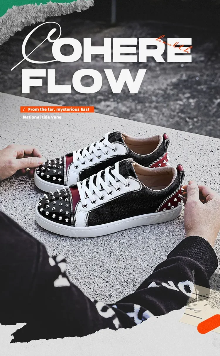 2025 New Men's Casual Shoes Comfortable Soft Punk Style Board Shoes Fashion Nail Anti Slip Wear Resistant Personalized Sneakers