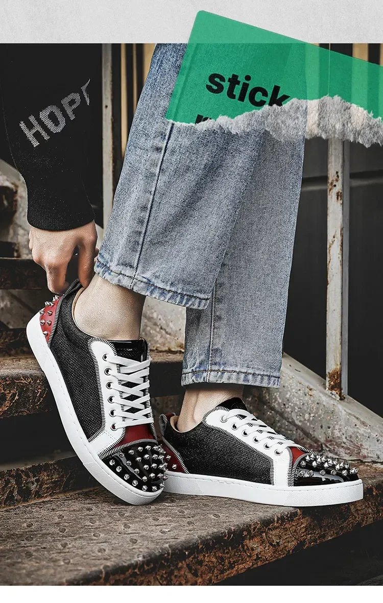 2025 New Men's Casual Shoes Comfortable Soft Punk Style Board Shoes Fashion Nail Anti Slip Wear Resistant Personalized Sneakers