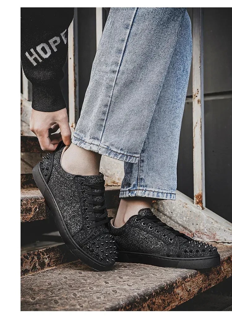 2025 New Men's Casual Shoes Comfortable Soft Punk Style Board Shoes Fashion Nail Anti Slip Wear Resistant Personalized Sneakers