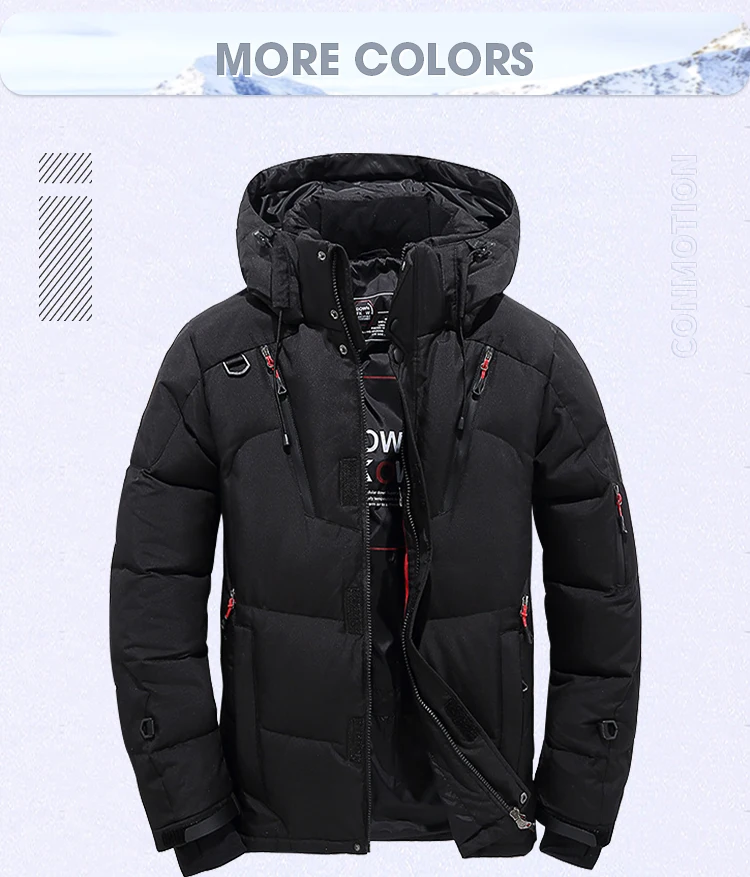 Down Jacket Men White Duck Winter Coat Windproof Warm Parkas Travel Camping Overcoat New in Thicken Solid Color Hooded Clothing