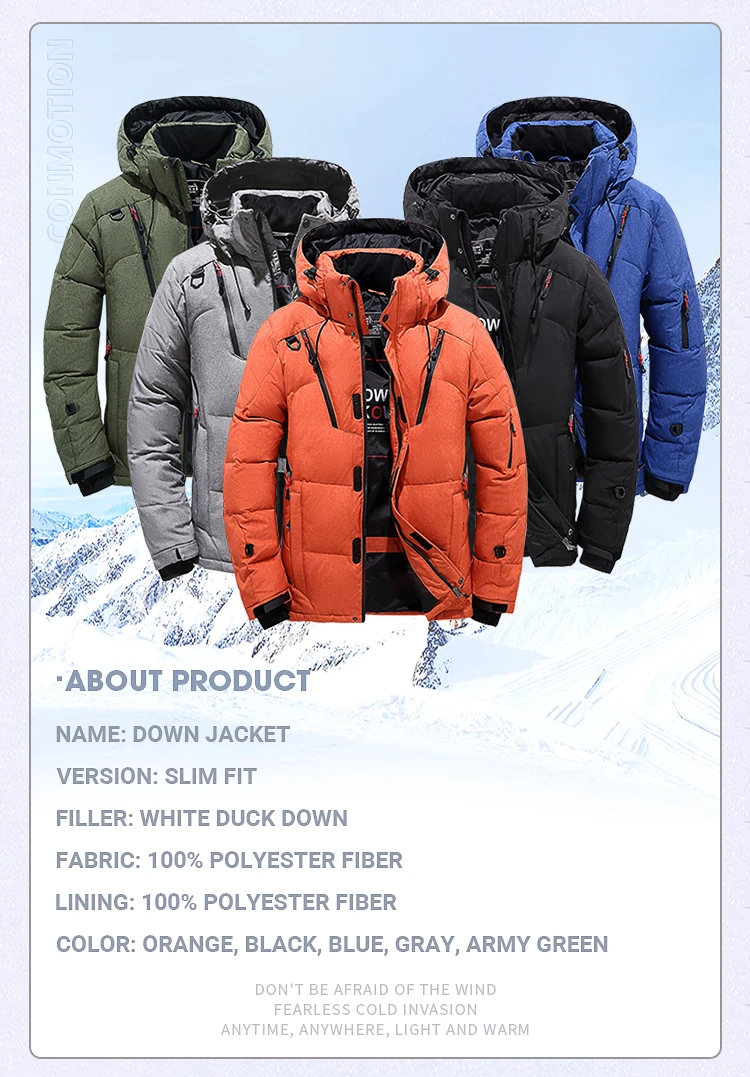 Down Jacket Men White Duck Winter Coat Windproof Warm Parkas Travel Camping Overcoat New in Thicken Solid Color Hooded Clothing