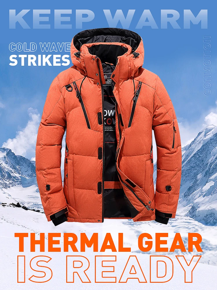 Down Jacket Men White Duck Winter Coat Windproof Warm Parkas Travel Camping Overcoat New in Thicken Solid Color Hooded Clothing