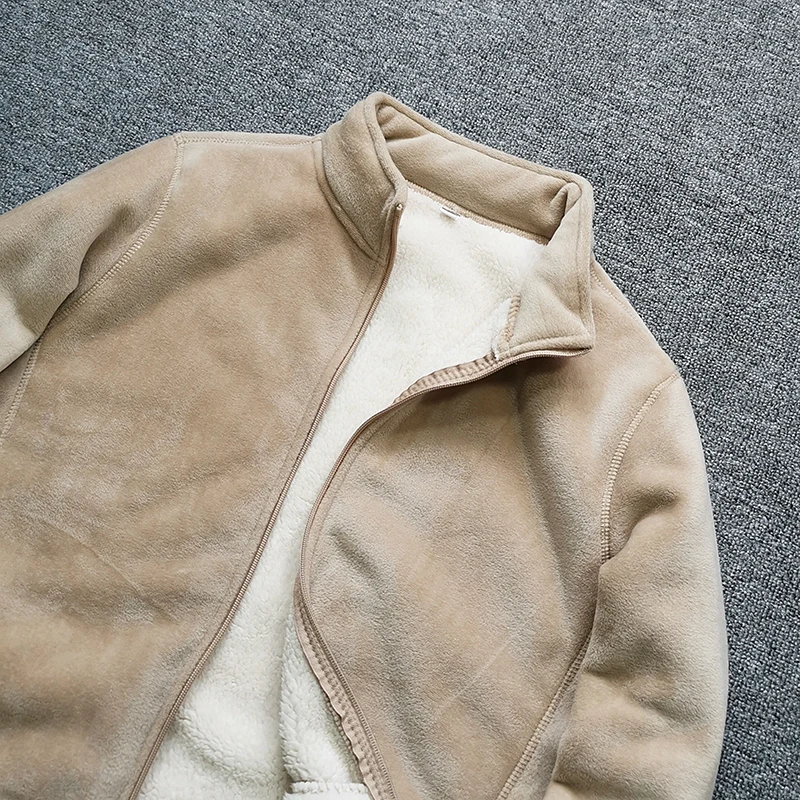 Thiened Double Layer Cosite Velvet Lamb Velvet Fine Particle ake Fce Warm Stand Collar Jaet Coat for Men Thiened Double Layer Cosite Velvet Lamb Velvet Fine Particle ake Fce Warm Stand Collar Jaet Coat for Men