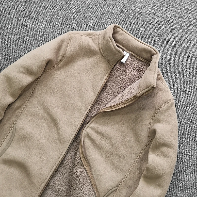 Thiened Double Layer Cosite Velvet Lamb Velvet Fine Particle ake Fce Warm Stand Collar Jaet Coat for Men Thiened Double Layer Cosite Velvet Lamb Velvet Fine Particle ake Fce Warm Stand Collar Jaet Coat for Men