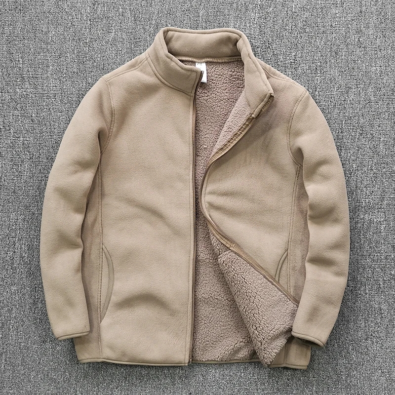 Thiened Double Layer Cosite Velvet Lamb Velvet Fine Particle ake Fce Warm Stand Collar Jaet Coat for Men Thiened Double Layer Cosite Velvet Lamb Velvet Fine Particle ake Fce Warm Stand Collar Jaet Coat for Men