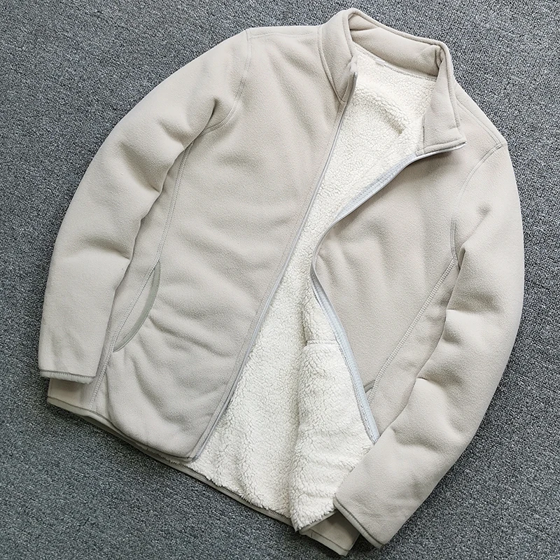 Thiened Double Layer Cosite Velvet Lamb Velvet Fine Particle ake Fce Warm Stand Collar Jaet Coat for Men Thiened Double Layer Cosite Velvet Lamb Velvet Fine Particle ake Fce Warm Stand Collar Jaet Coat for Men