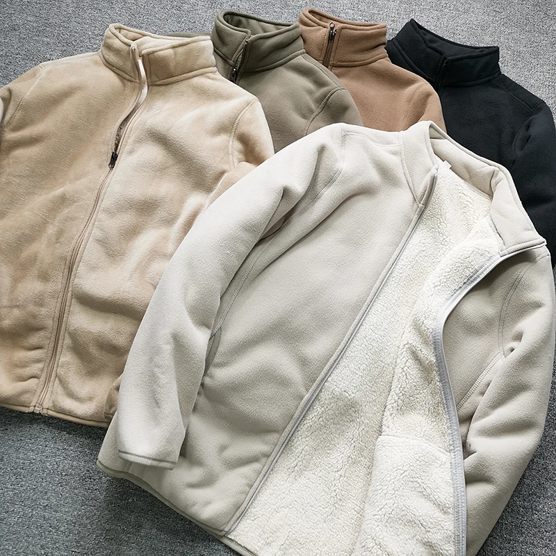 Thiened Double Layer Cosite Velvet Lamb Velvet Fine Particle ake Fce Warm Stand Collar Jaet Coat for Men Thiened Double Layer Cosite Velvet Lamb Velvet Fine Particle ake Fce Warm Stand Collar Jaet Coat for Men