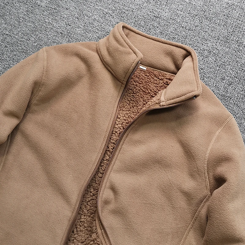 Thiened Double Layer Cosite Velvet Lamb Velvet Fine Particle ake Fce Warm Stand Collar Jaet Coat for Men Thiened Double Layer Cosite Velvet Lamb Velvet Fine Particle ake Fce Warm Stand Collar Jaet Coat for Men