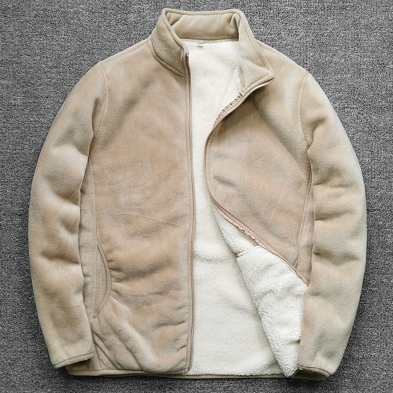 Thiened Double Layer Cosite Velvet Lamb Velvet Fine Particle ake Fce Warm Stand Collar Jaet Coat for Men Thiened Double Layer Cosite Velvet Lamb Velvet Fine Particle ake Fce Warm Stand Collar Jaet Coat for Men