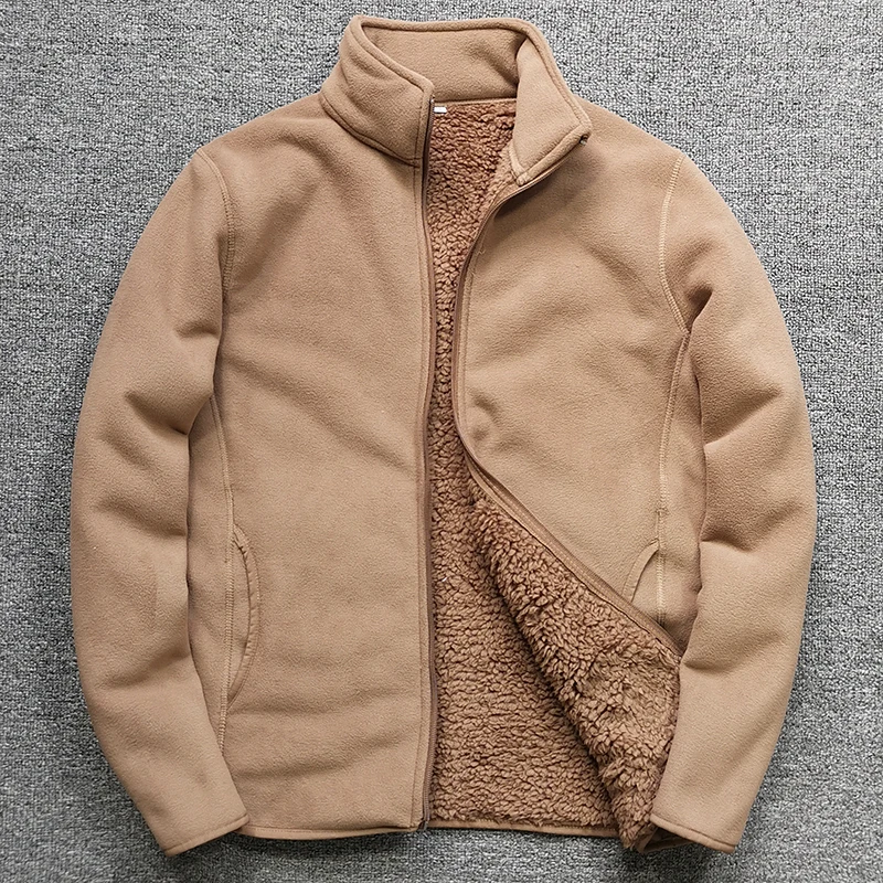 Thiened Double Layer Cosite Velvet Lamb Velvet Fine Particle ake Fce Warm Stand Collar Jaet Coat for Men Thiened Double Layer Cosite Velvet Lamb Velvet Fine Particle ake Fce Warm Stand Collar Jaet Coat for Men