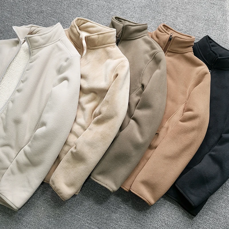 Thiened Double Layer Cosite Velvet Lamb Velvet Fine Particle ake Fce Warm Stand Collar Jaet Coat for Men Thiened Double Layer Cosite Velvet Lamb Velvet Fine Particle ake Fce Warm Stand Collar Jaet Coat for Men