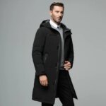 2025 Winter Men Coat Thicken Windproof Long Sleeve Warm Male Down Outerwear Simple Solid Color Mid Length Hooded Man Jacket - Image 3