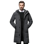 2025 Winter Men Coat Thicken Windproof Long Sleeve Warm Male Down Outerwear Simple Solid Color Mid Length Hooded Man Jacket - Image 5