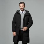 2025 Winter Men Coat Thicken Windproof Long Sleeve Warm Male Down Outerwear Simple Solid Color Mid Length Hooded Man Jacket - Image 2