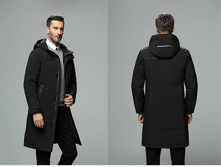 2025 Winter Men Coat Thicken Windproof Long Sleeve Warm Male Down Outerwear Simple Solid Color Mid Length Hooded Man Jacket