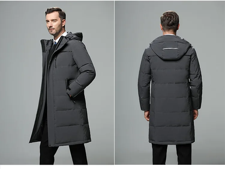 2025 Winter Men Coat Thicken Windproof Long Sleeve Warm Male Down Outerwear Simple Solid Color Mid Length Hooded Man Jacket