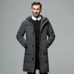 2025 Winter Men Coat Thicken Windproof Long Sleeve Warm Male Down Outerwear Simple Solid Color Mid Length Hooded Man Jacket