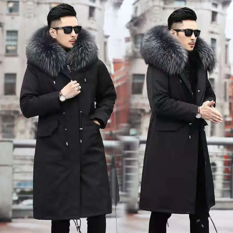 Bomber Jackets for Men Thick Warm Coat New Style Pie Overcomes Men’s Fur Mid-length Thick Warm Mink Fur Coat Fur One Detachable