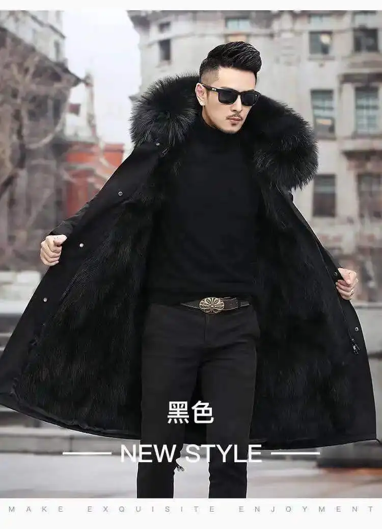 Bomber Jackets for Men Thick Warm Coat New Style Pie Overcomes Men’s Fur Mid-length Thick Warm Mink Fur Coat Fur One Detachable