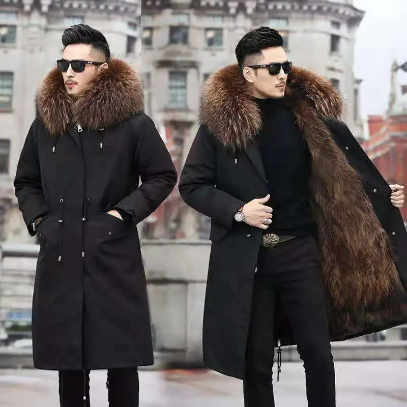 Bomber Jackets for Men Thick Warm Coat New Style Pie Overcomes Men’s Fur Mid-length Thick Warm Mink Fur Coat Fur One Detachable