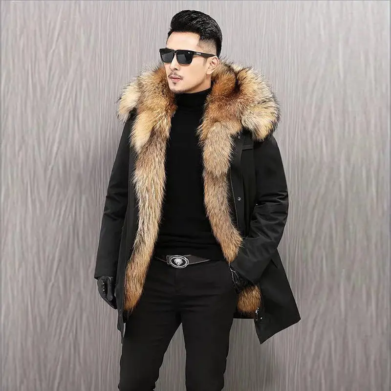 Bomber Jackets for Men Thick Warm Coat New Style Pie Overcomes Men’s Fur Mid-length Thick Warm Mink Fur Coat Fur One Detachable