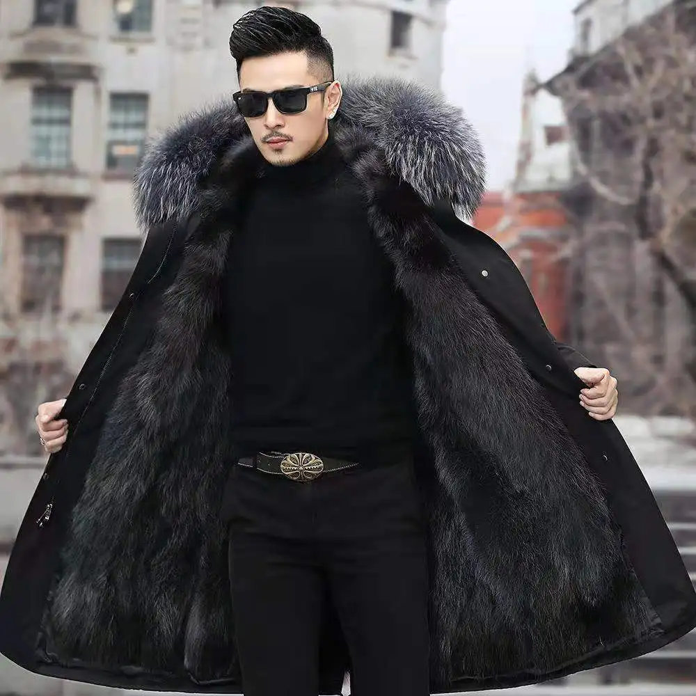 Bomber Jackets for Men Thick Warm Coat New Style Pie Overcomes Men’s Fur Mid-length Thick Warm Mink Fur Coat Fur One Detachable