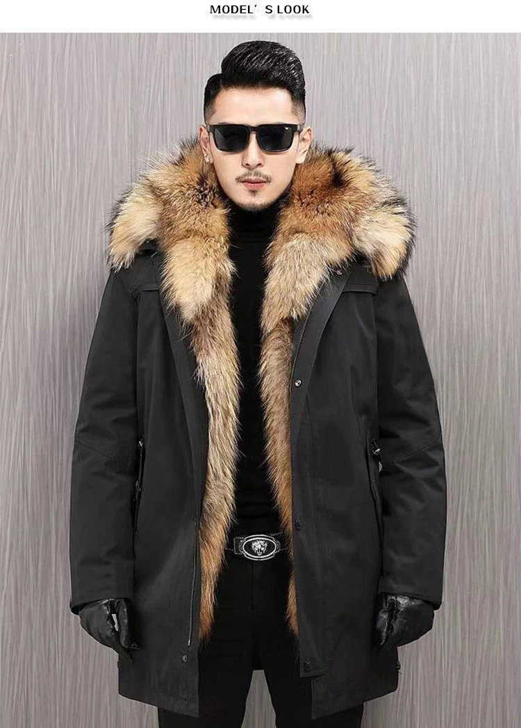 Bomber Jackets for Men Thick Warm Coat New Style Pie Overcomes Men’s Fur Mid-length Thick Warm Mink Fur Coat Fur One Detachable