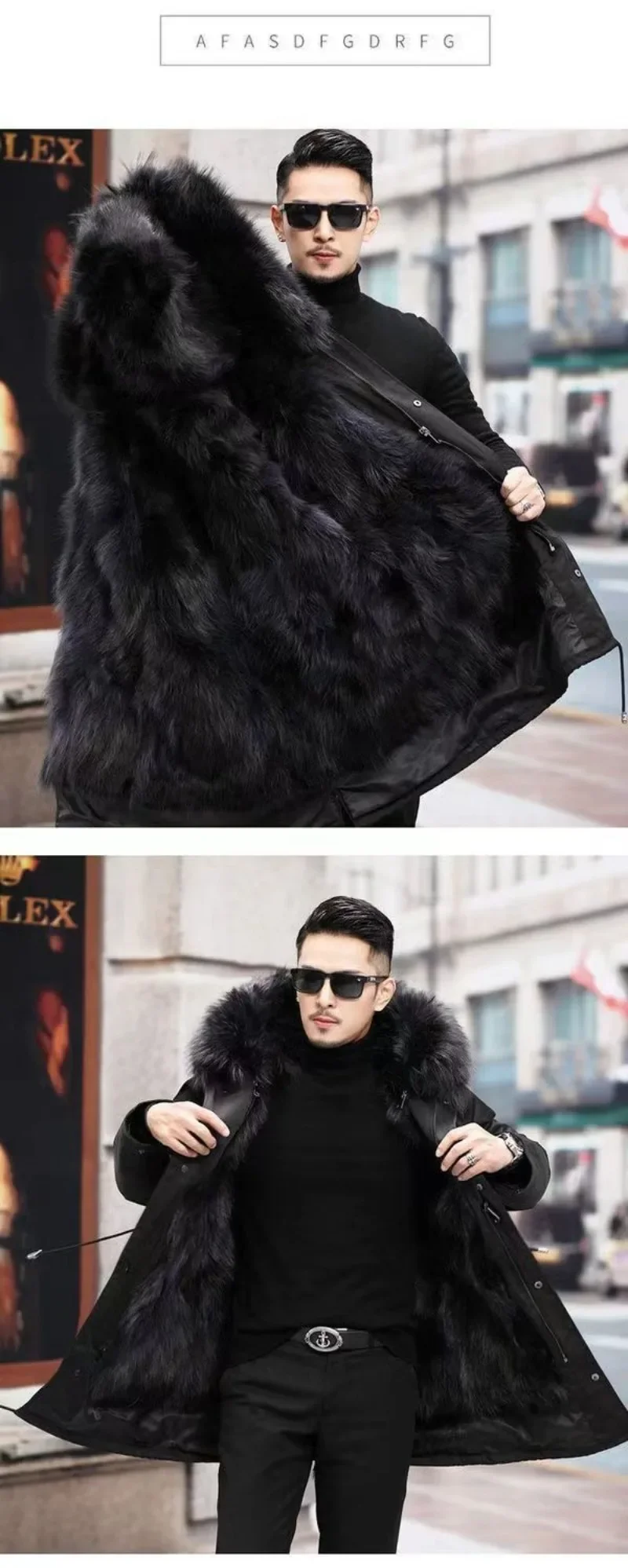 Fur Lined Parkas Men Faux Fur Coat Big Size Hooded Warm Long Fox Fur Coat Snowsuit High Quality Men Clothing Zipper Long Sleeve