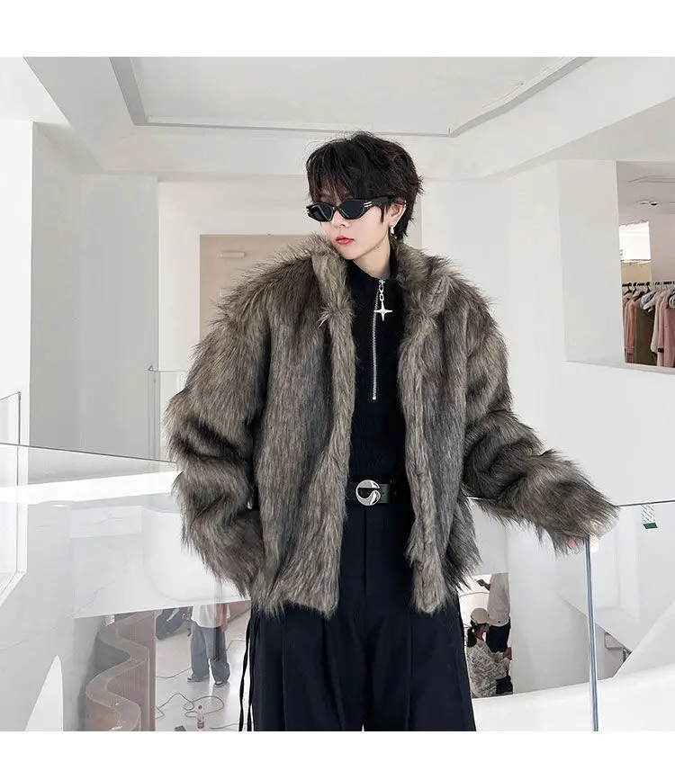 IEFB Korean Style Men's Faux Fur Jackets Solid Color Turn-down Collar Casual Single Breasted Winter All-match Male Coats 9X1159