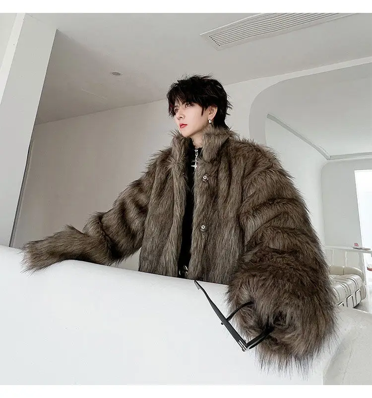 IEFB Korean Style Men's Faux Fur Jackets Solid Color Turn-down Collar Casual Single Breasted Winter All-match Male Coats 9X1159