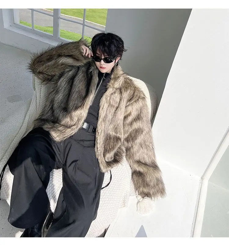 IEFB Korean Style Men's Faux Fur Jackets Solid Color Turn-down Collar Casual Single Breasted Winter All-match Male Coats 9X1159