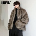 IEFB Korean Style Men's Faux Fur Jackets Solid Color Turn-down Collar Casual Single Breasted Winter All-match Male Coats 9X1159