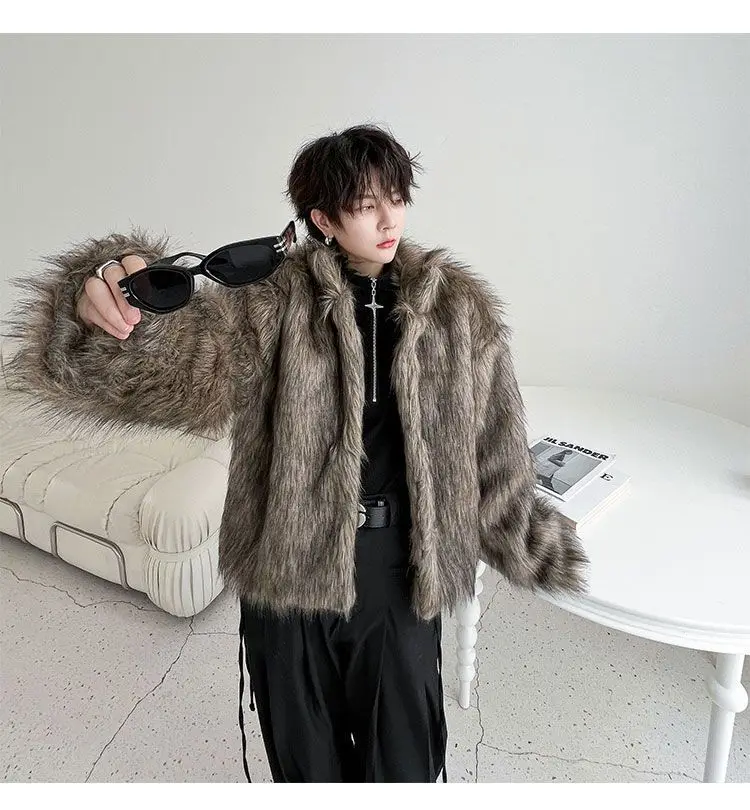 IEFB Korean Style Men's Faux Fur Jackets Solid Color Turn-down Collar Casual Single Breasted Winter All-match Male Coats 9X1159